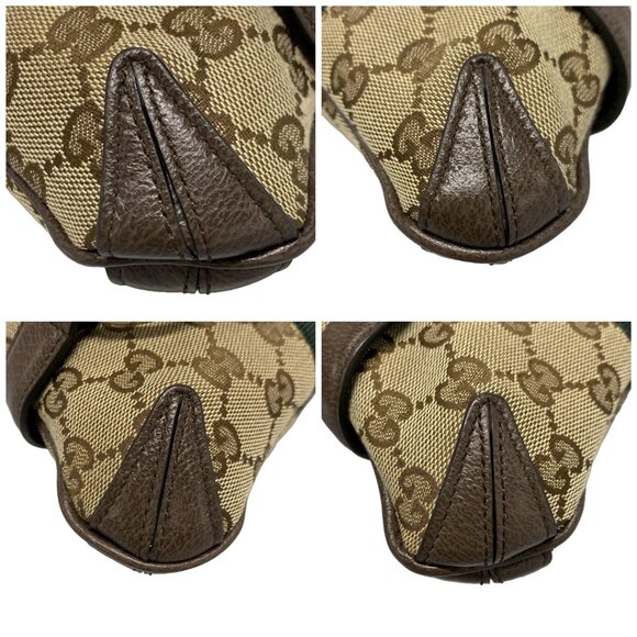Auth GUCCI GG/Horsebit 764339 Beige Brown Dark Brown Jacquard Leather Handbag - Picture 16 of 16